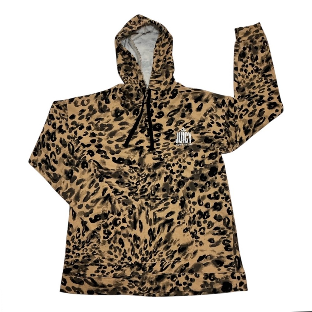 Juicy By Juicy Couture Pullover Hoodie Leopard Animal Print Size L Crown Logo